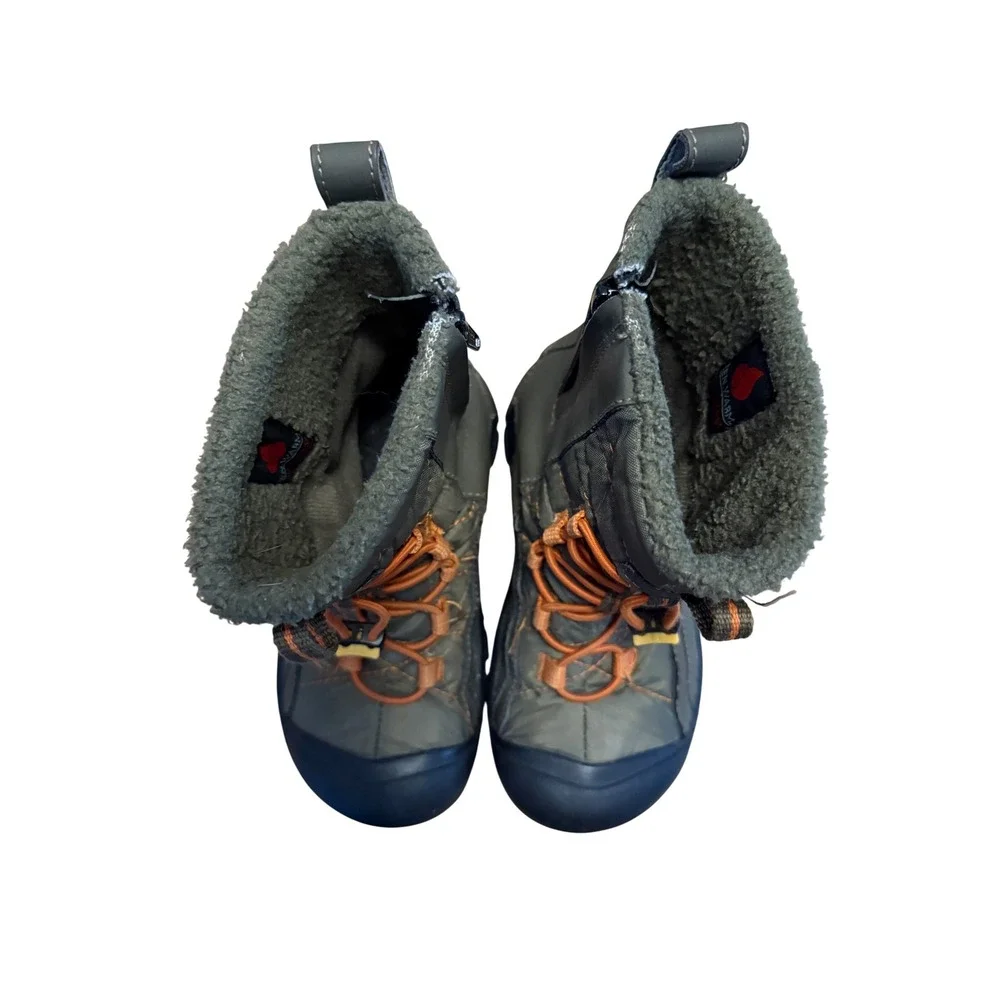 Keen Kid Quilted Winter Snow Boot Olive Green Orange Size 2 Toggle Waterproof